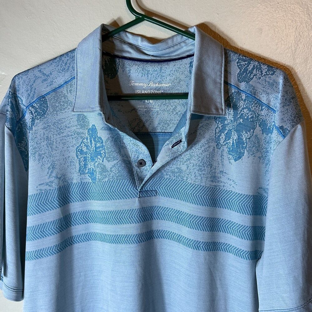 Tommy Bahama Island Zone Mens Tropical Blue Golf Polo Shirt Floral Print Large L